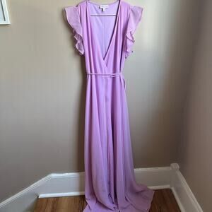Pink Lily pastel purple chiffon wrap flutter sleeve gown dress SIZE S